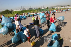 Taking bags at the Recycle Swop Shop