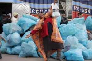 One woman bring 86 bags of recycling