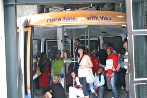 Group photo in the cable car