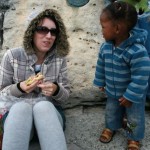 Cindy eating a yummy Melissa's sandwich