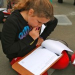 One of the girls doing the work sheet.