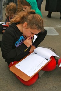 One of the girls doing the work sheet.